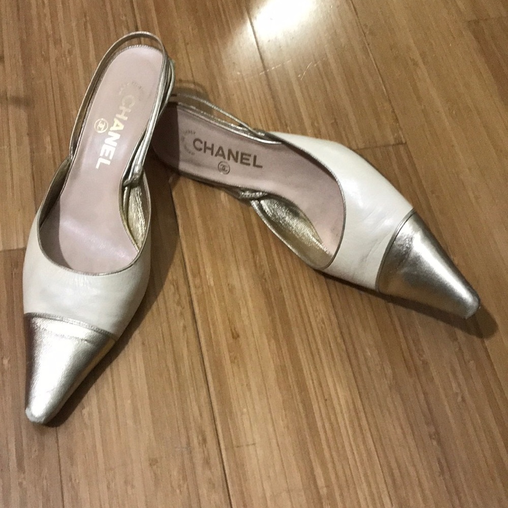 Chanel Leather Spectator Slingback Mules Heels
